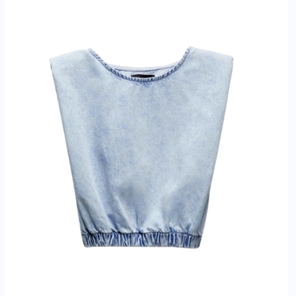 Zara Tops - Zara Denim Top with shoulder Pad As Seen On HWNYC